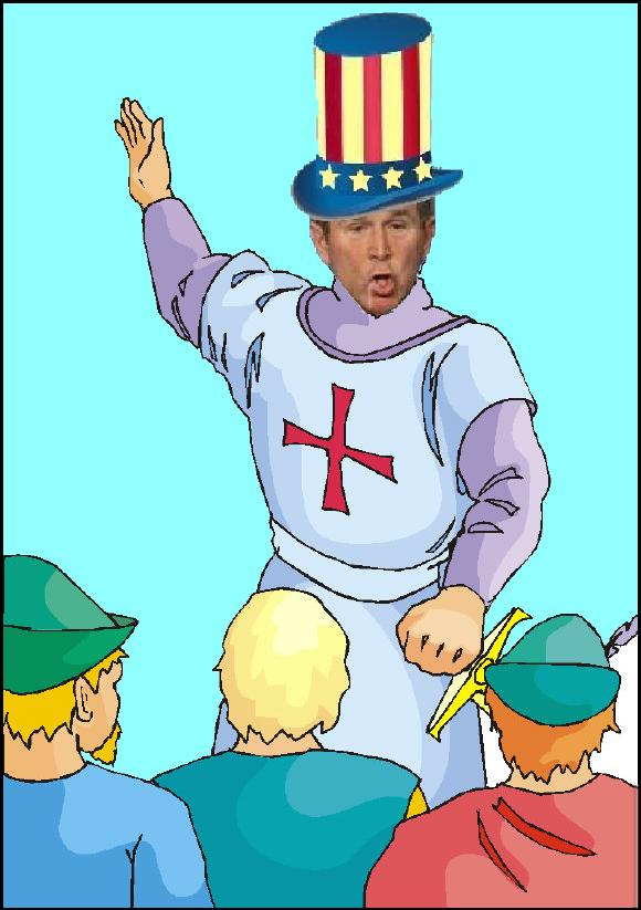 Dubya tried to look like a Crusader to the millions of religious fundamentalists in his base and like a spreader of democracy to the rest. Both cover stories were untrue Dubya tried to look like a Crusader to the millions of religious fundamentalists in his base and like a spreader of democracy to the rest. Both cover stories were untrue