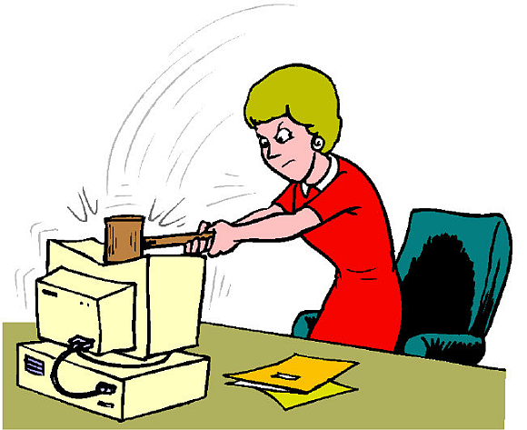 If you take a sledgehammer to your computer, don't hit the monitor like they do in movies and like this lady is doing. It won't help. Hit the computer itself.