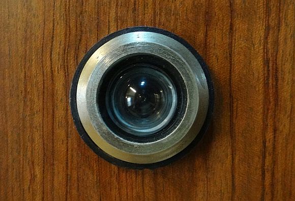 Hopefully you are wise enough to have security peephole in the door—if not, get one Hopefully you are wise enough to have security peephole in the door—if not, get one