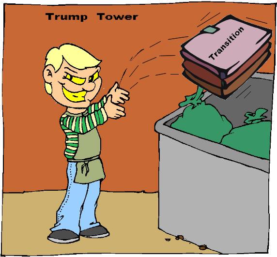 Jared tosses all thirty binders of the transition plan in a Trump Tower dumpster, never to be seen again, all because of ego because he disliked Christie, and sadly, the Orange Oligarch let him do it, helping him pour crap all over the Trump presidency Jared tosses all thirty binders of the transition plan in a Trump Tower dumpster, never to be seen again, all because of ego because he disliked Christie, and sadly, the Orange Oligarch let him do it, helping him pour crap all over the Trump presidency