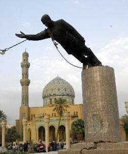The famous April 2003 toppling of Saddam Hussein’s statue in Firdos Square in Baghdad shortly after the Iraq War invasion The famous April 2003 toppling of Saddam Hussein’s statue in Firdos Square in Baghdad shortly after the Iraq War invasion