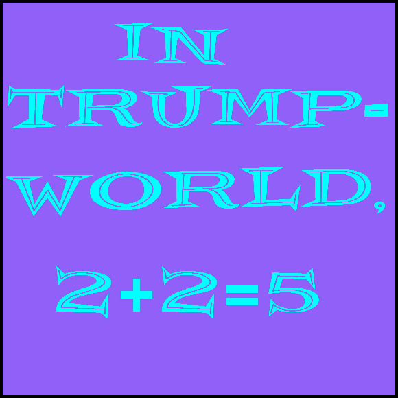 Trump lies to assert power—only a demagogue would say 2+2=5, which in Orwell's 1984 is one of the false slogans promoted by the Party—to assert power. Trump does this 2+2=5 stuff with obviously fake inaugeration crowd size estimates Trump lies to assert power—only a demagogue would say 2+2=5, which in Orwell's 1984 is one of the false slogans promoted by the Party—to assert power. Trump does this 2+2=5 stuff with obviously fake inaugeration crowd size estimates