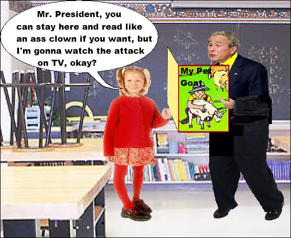 World Trade Center and Pentagon are attacked, but Dubya thinks reading story is more important World Trade Center and Pentagon are attacked, but Dubya thinks reading story is more important