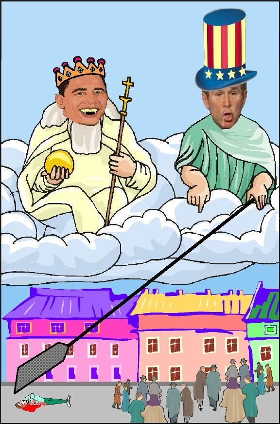 Bush and Obama love playing God, swatting to death anyone they don't like the looks of and making the U.S. look like the Great Satan the Islamics see us as Bush and Obama love playing God, swatting to death anyone they don't like the looks of and making the U.S. look like the Great Satan the Islamics see us as